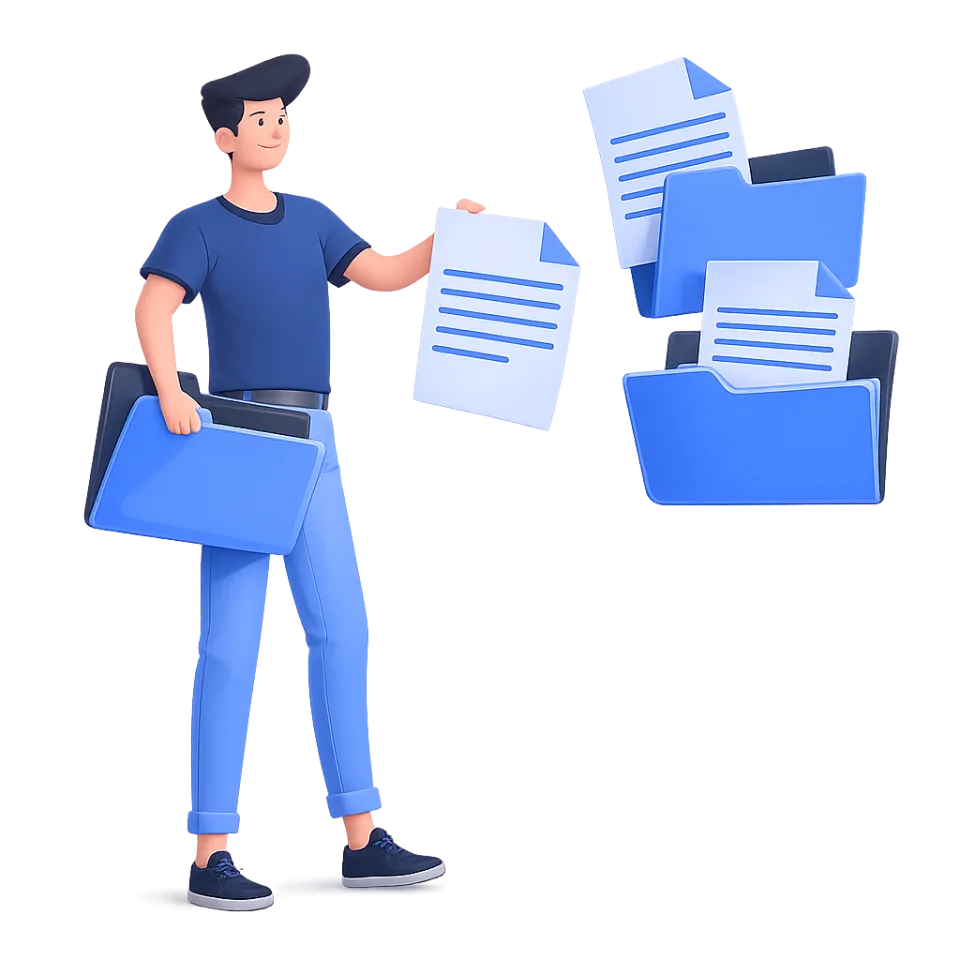 A person filing chat exports into folders